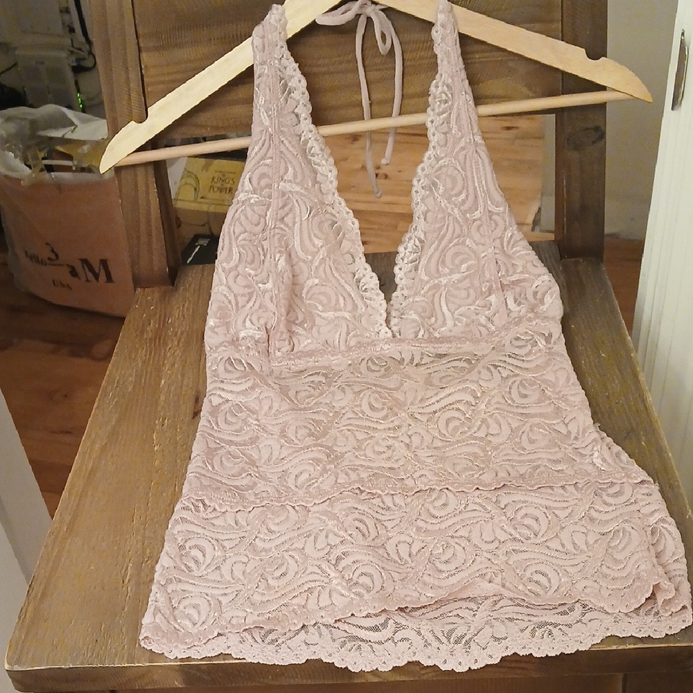 Bebe Pink Lace Camisole with Halter Straps